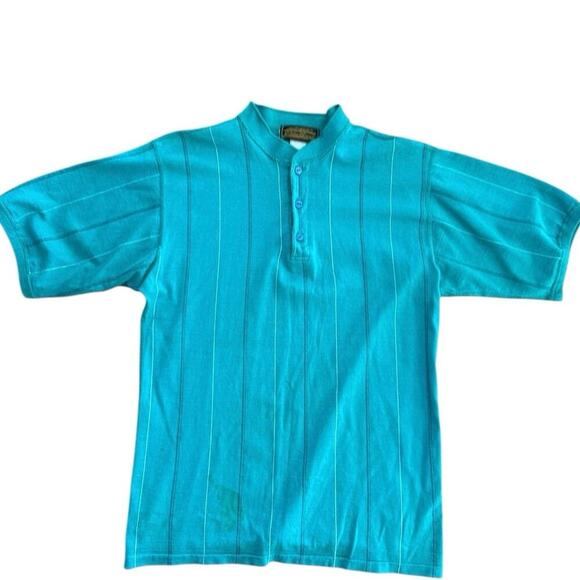 Vintage Eddie Bauer Men's Blue 90's Short Sleeve Button Up Shirt Size M striped - Picture 1 of 4